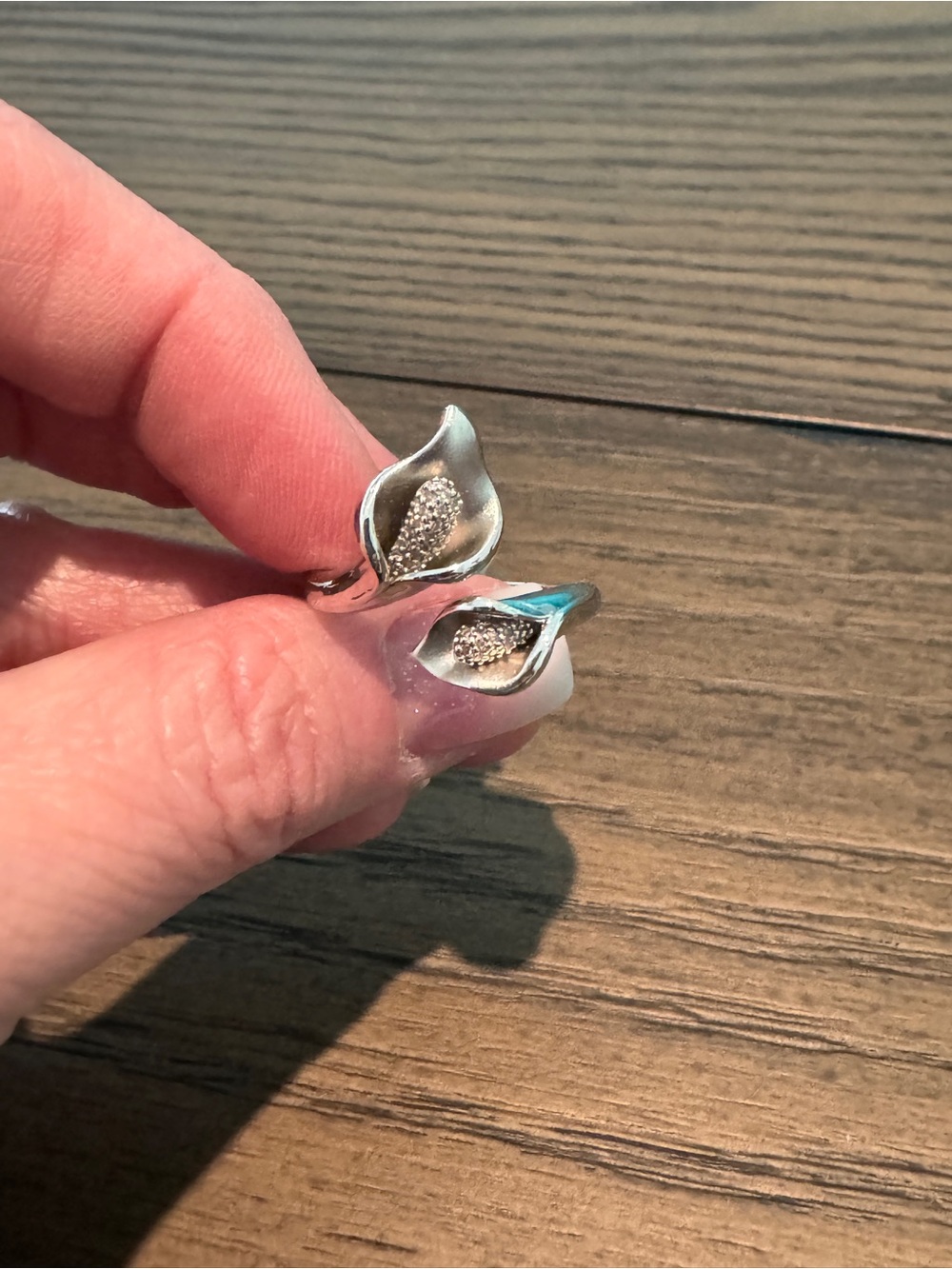 QVC Affinity Diamonds Sterling Silver Calla Lily Ring Size 8